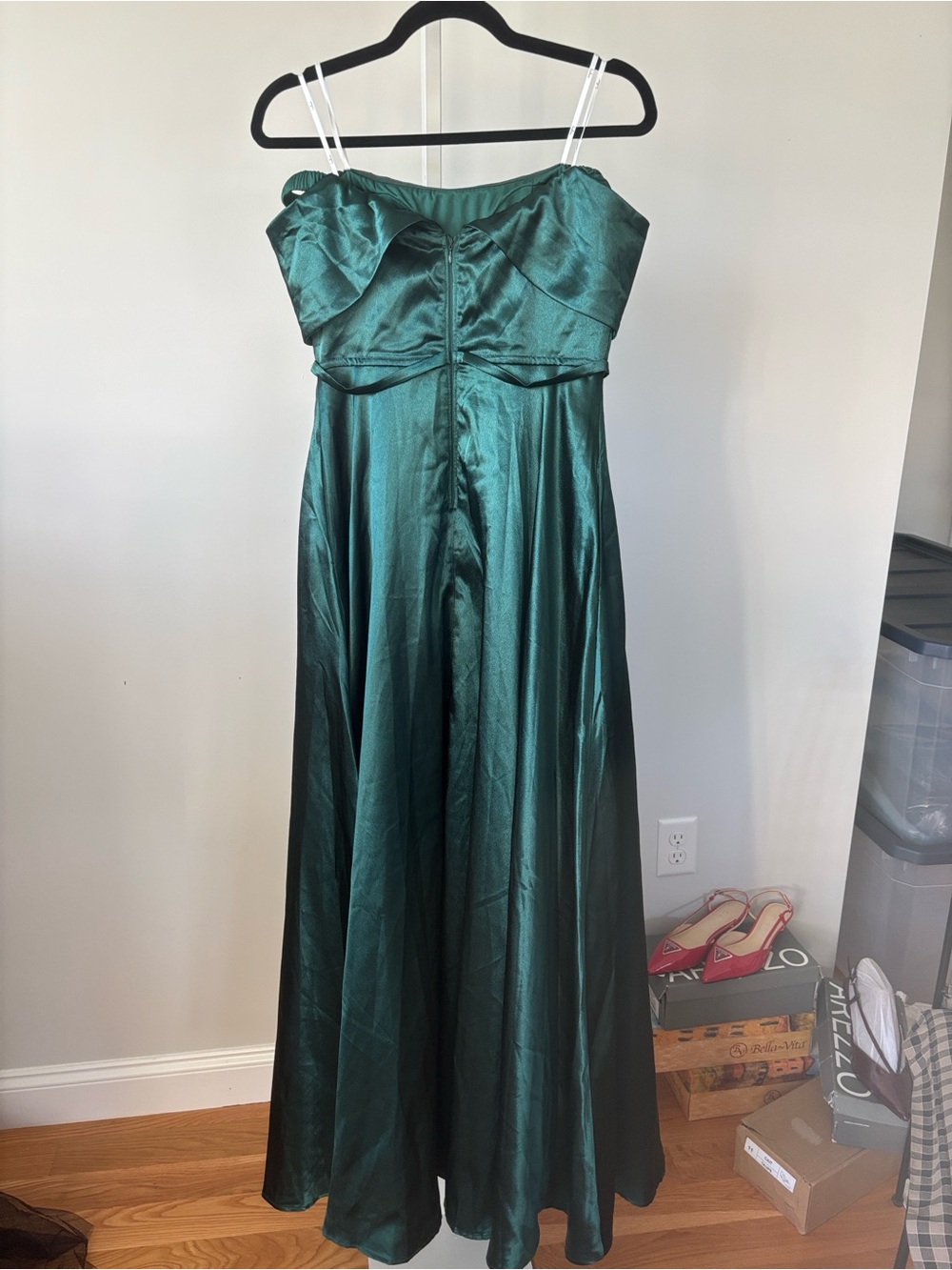 Lulu's Greatest Hits Forest Green Satin Off-the-Shoulder Maxi Dress (2/6) - Picture 4 of 5